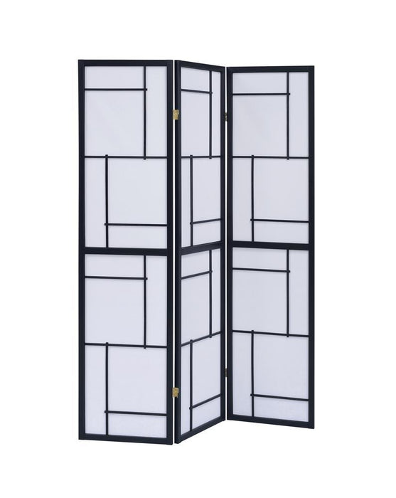 Damis 3-panel Folding Floor Screen Black and White - Visions in Furniture (La Mirada, CA)