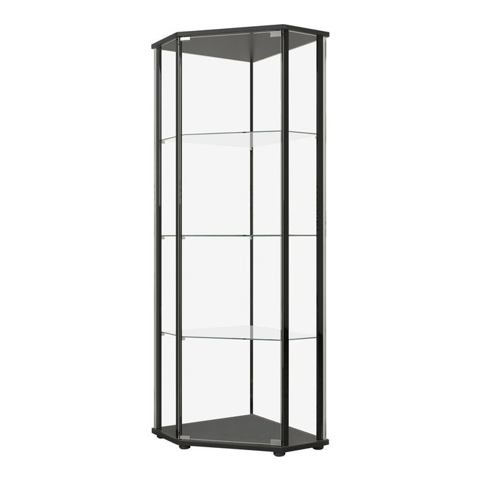 Zenobia Glass Shelf Curio Cabinet Clear and Black - Visions in Furniture (La Mirada, CA)