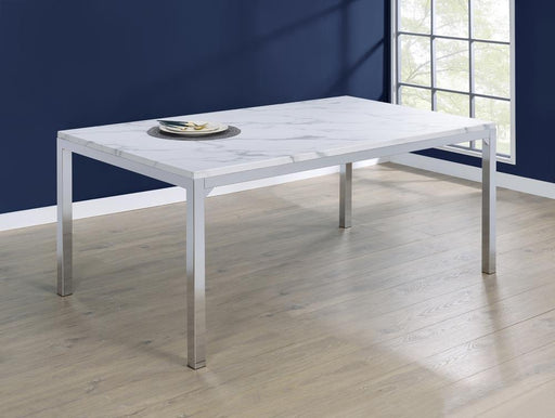 Athena Rectangle Dining Table with Marble Top Chrome - Visions in Furniture (La Mirada, CA)