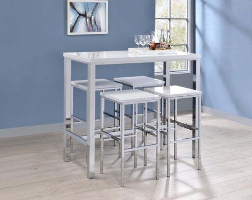 Natividad 5-piece Bar Set White High Gloss and Chrome - Visions in Furniture (La Mirada, CA)