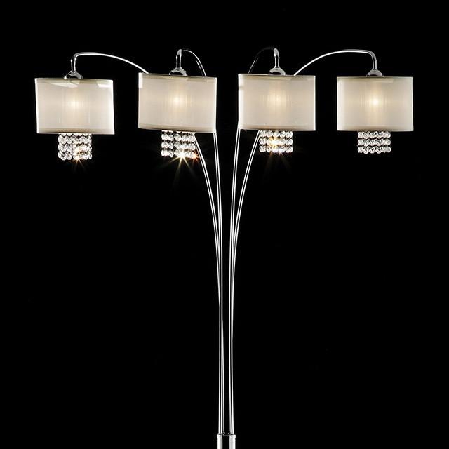 Claris Ivory/Chrome Arch Lamp, Hanging Crystal - Visions in Furniture (La Mirada, CA)