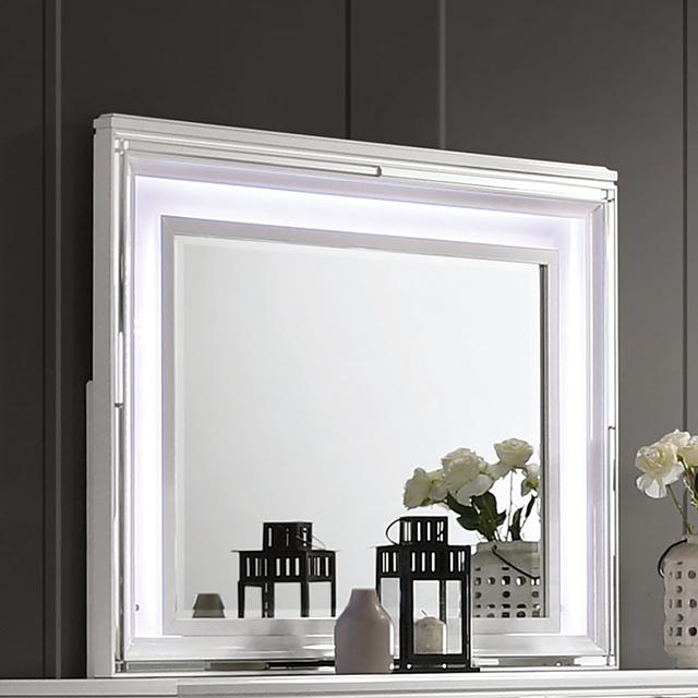 EMMELINE Mirror w/ LED Lights, White - Visions in Furniture (La Mirada, CA)