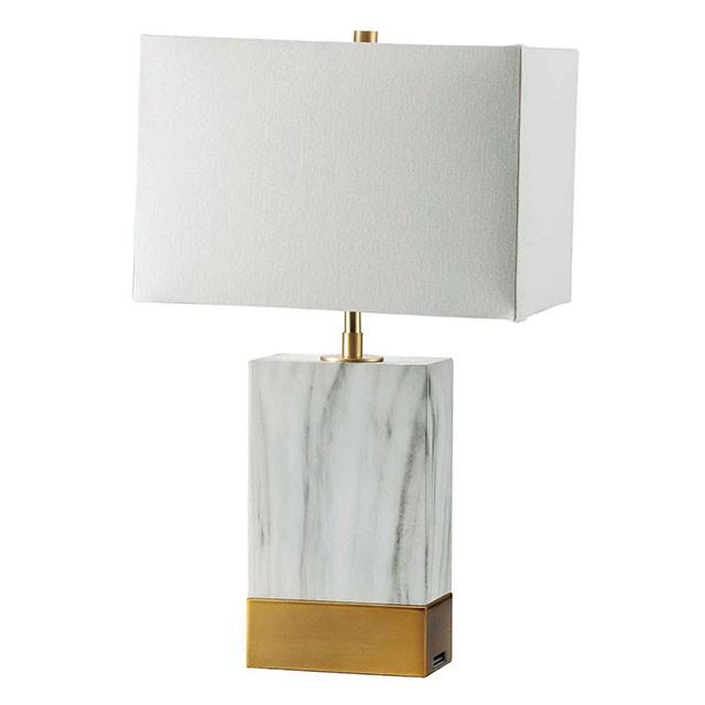 Faith White Marble/Gold 20"H White Marble Gold Table Lamp - Visions in Furniture (La Mirada, CA)