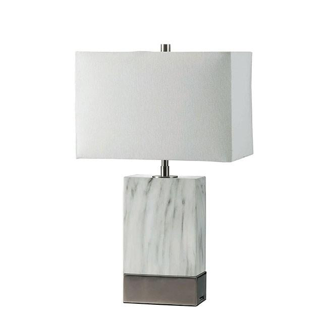 Faith White Marble/Silver 20"H White Marble Steel Table Lamp - Visions in Furniture (La Mirada, CA)