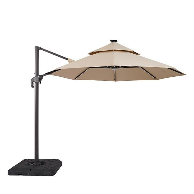 Fera 10 Ft Round Umbrella w/ LED Bulb + 37" Large Base - Visions in Furniture (La Mirada, CA)