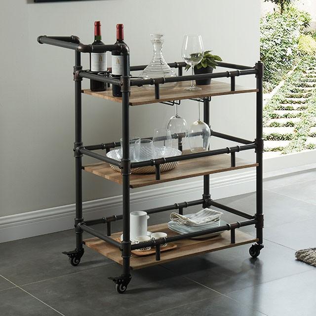 Aylmer Sand Black/Natural Serving Cart - Visions in Furniture (La Mirada, CA)