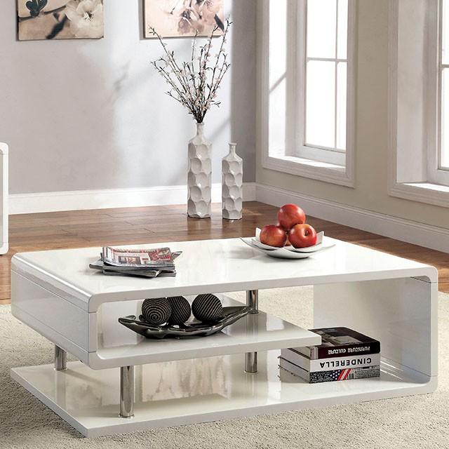 Ninove I White/Chrome Coffee Table - Visions in Furniture (La Mirada, CA)