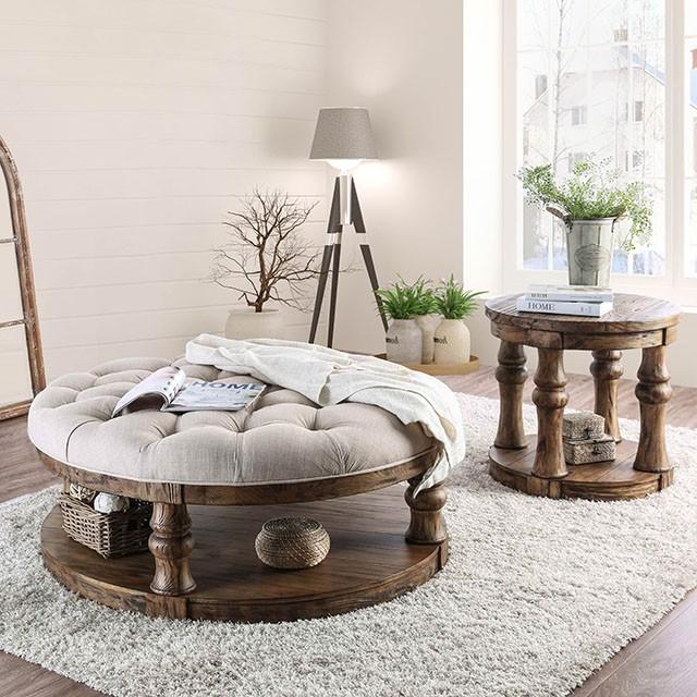Mika Antique Oak Coffee Table w/ Cushion Top - Visions in Furniture (La Mirada, CA)