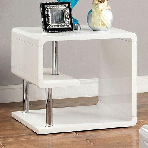 Ninove I White/Chrome End Table - Visions in Furniture (La Mirada, CA)