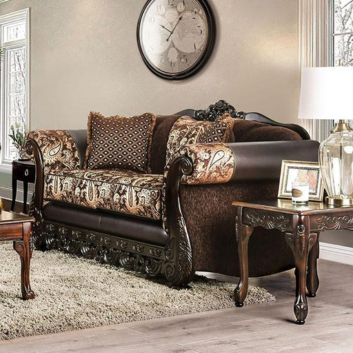 Newdale Brown/Gold Love Seat - Visions in Furniture (La Mirada, CA)