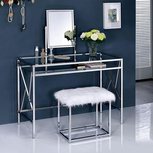LISMORE Chrome Vanity w/ Stool - Visions in Furniture (La Mirada, CA)