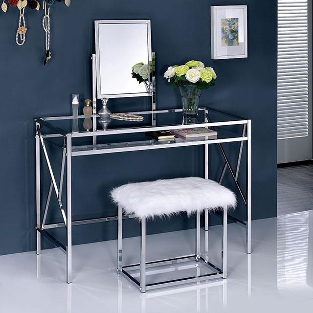LISMORE Chrome Vanity w/ Stool - Visions in Furniture (La Mirada, CA)