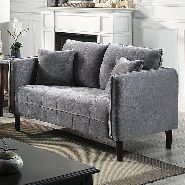 LYNDA Loveseat w/ Pillows, Dark Gray - Visions in Furniture (La Mirada, CA)