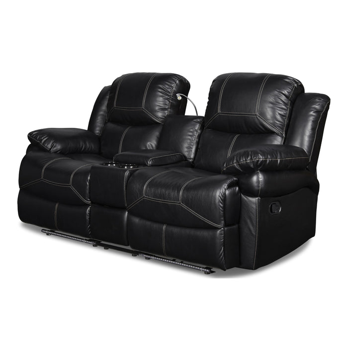FLYNN CONSOLE LOVESEAT W/ READING LIGHT- BLACK - Visions in Furniture (La Mirada, CA)