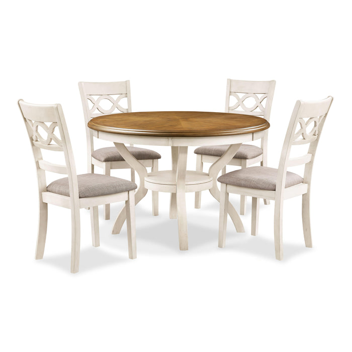 CORI ROUND DINING 5 PC SET-BISQUE/BROWN - Visions in Furniture (La Mirada, CA)