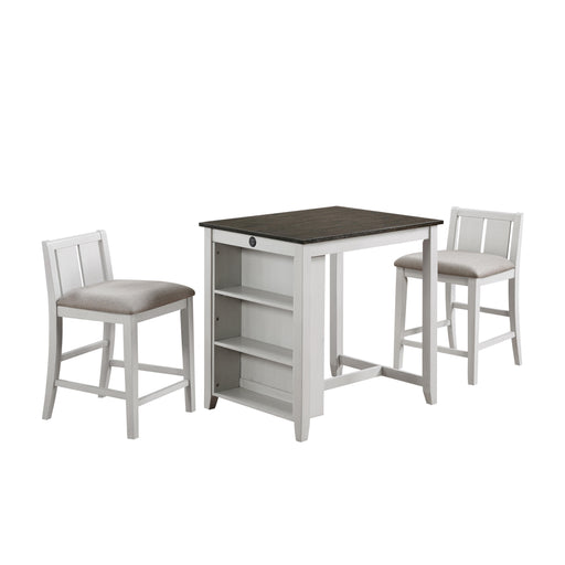 HESTON 36" STORAGE COUNTER TABLE SET W/2 CHAIRS-WHITE/GRAY - Visions in Furniture (La Mirada, CA)