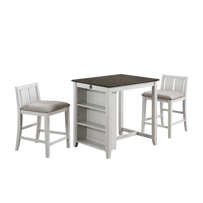 HESTON 36" STORAGE COUNTER TABLE SET W/2 CHAIRS-WHITE/GRAY - Visions in Furniture (La Mirada, CA)