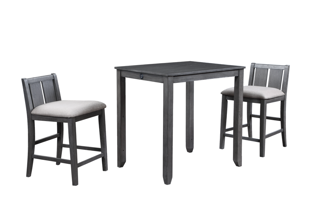 HESTON 36" STORAGE COUNTER TABLE SET W/2 CHAIRS-GRAY - Visions in Furniture (La Mirada, CA)