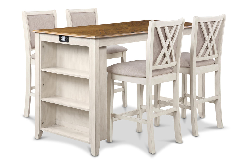 AMY 60" COUNTER TABLE+CHAIRS W/STG (5 PC) -2 TONE BISQUE image