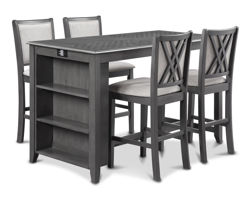 AMY 60" COUNTER TABLE+CHAIRS W/STG (5 PCS) -GRAY image