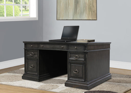 Parker House Washington Heights Double Pedestal Executive Desk in Washed Charcoal-3 - Visions in Furniture (La Mirada, CA)