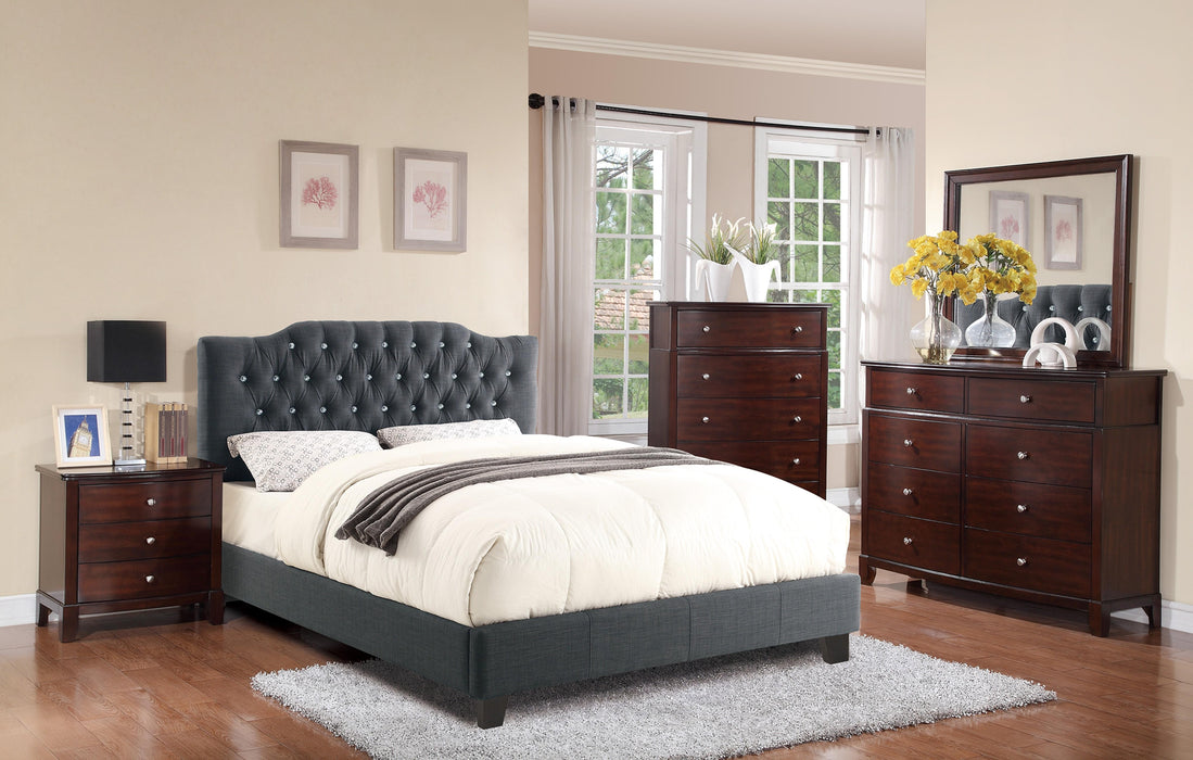 Chyuan Queen Bed/Blue Grey Polyfiber, Headboard 47"H/Footboard 15.5"H in Blue Grey / Espresso - Visions in Furniture (La Mirada, CA)
