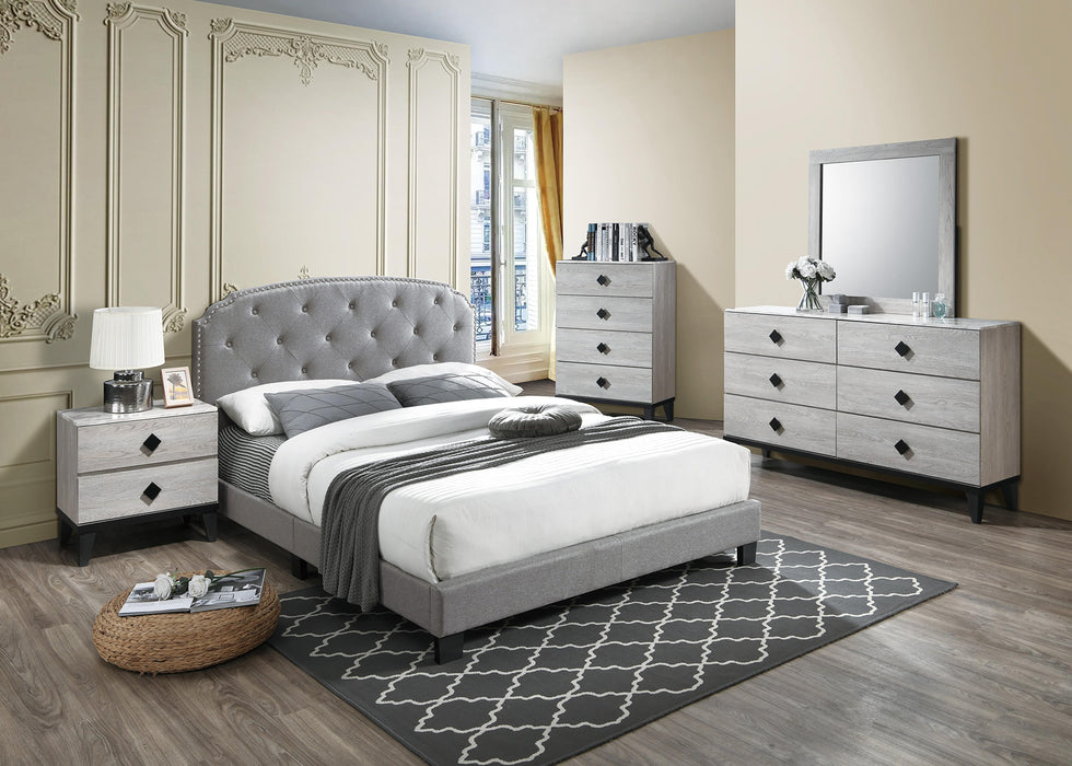 Chyuan Queen Bed/Light Grey Burplap in Light Grey / Black - Visions in Furniture (La Mirada, CA)