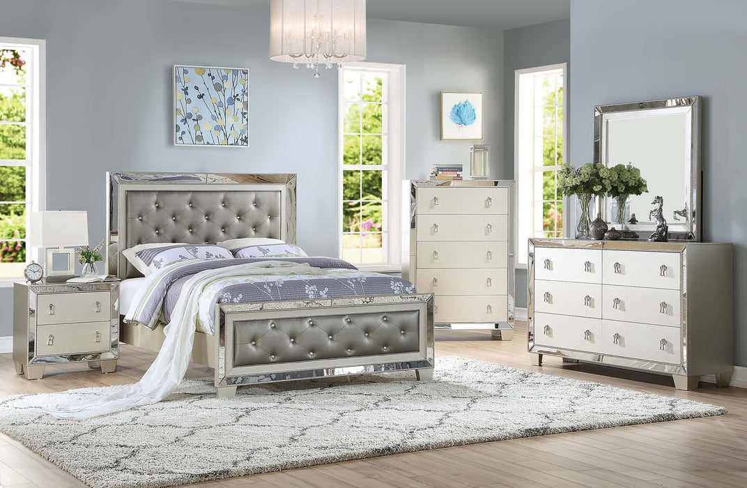 Mcraft E. King Bed W/Stainless Panel/Silver in Silver - Visions in Furniture (La Mirada, CA)