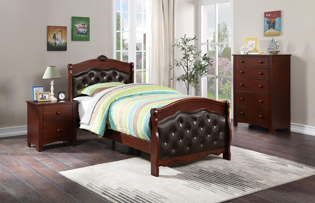 Mcraft Twin Bed-Dark Cherry/Espresso Pu in Cherry - Visions in Furniture (La Mirada, CA)