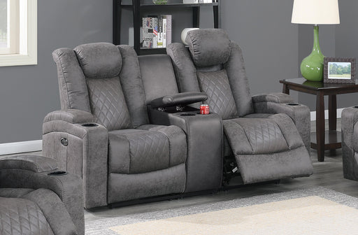 Uefurn Power Loveseat W/Console in Antique Grey - Visions in Furniture (La Mirada, CA)