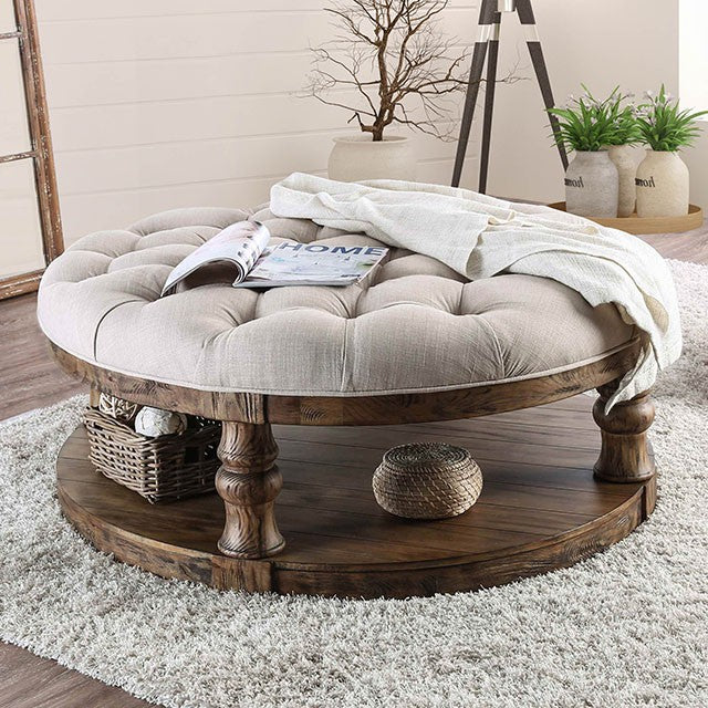 Mika Antique Oak Coffee Table w/ Cushion Top - Visions in Furniture (La Mirada, CA)