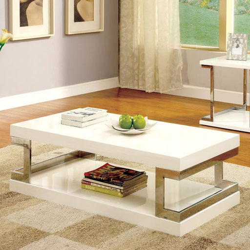 MEDA White/Chrome Coffee Table, White - Visions in Furniture (La Mirada, CA)