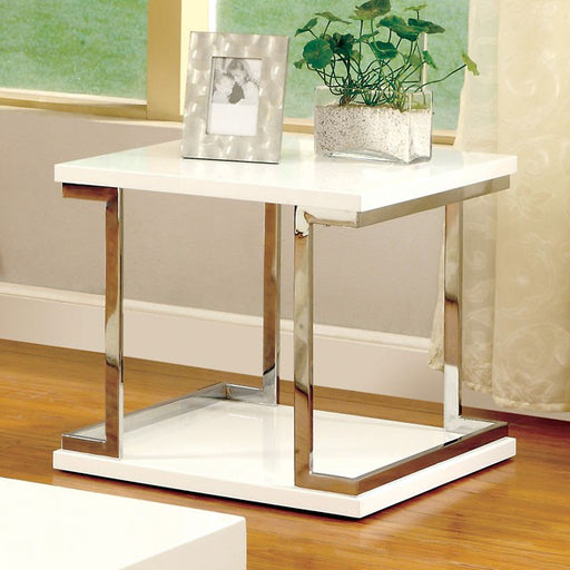 MEDA White/Chrome End Table, White - Visions in Furniture (La Mirada, CA)