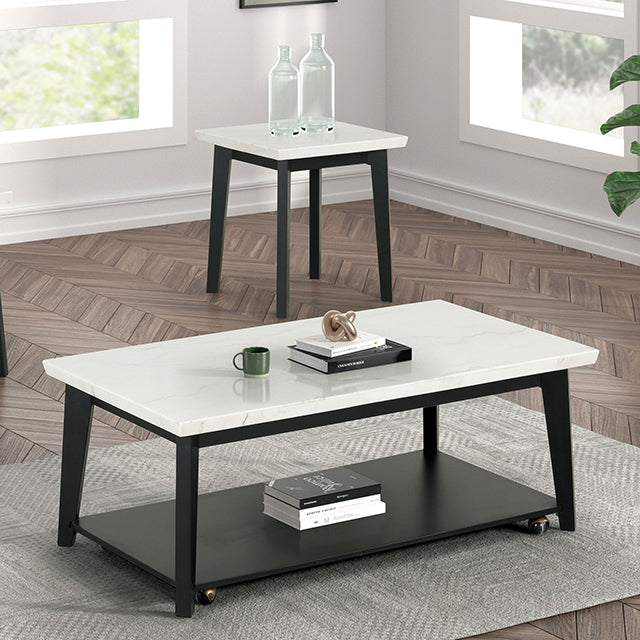 Thisted Rectangle Marble Coffee Table w/ Casters - Visions in Furniture (La Mirada, CA)