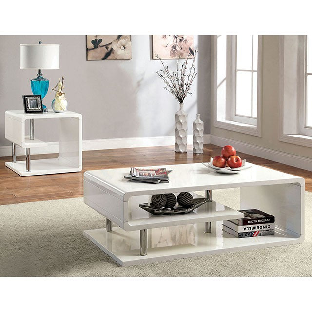 Ninove I White/Chrome End Table - Visions in Furniture (La Mirada, CA)