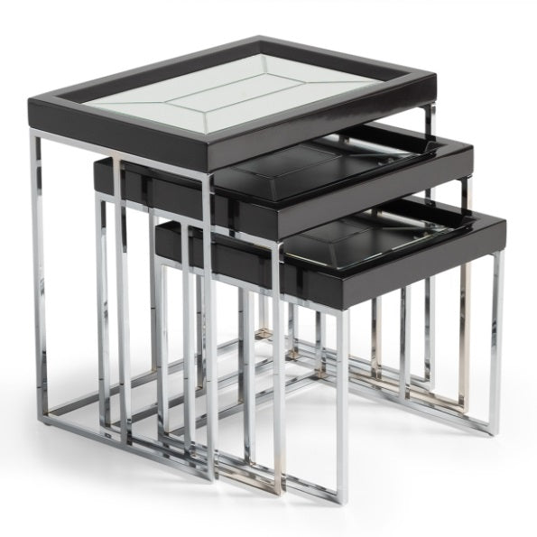 AICO Furniture Carmela Nesting Tables in Glossy Charcoal Sand - Visions in Furniture (La Mirada, CA)