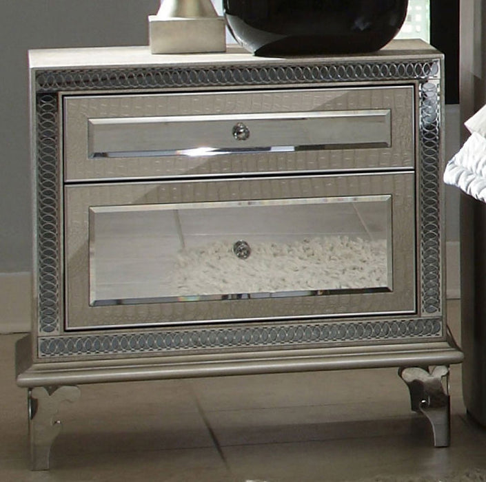 AICO Hollywood Swank Upholstered Nightstand in Crystal Croc - Visions in Furniture (La Mirada, CA)