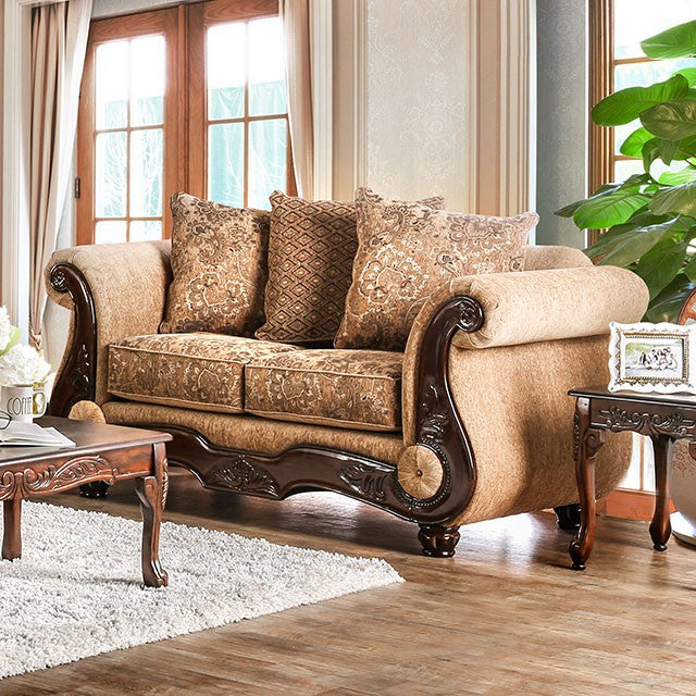 NICANOR Tan/Gold Love Seat - Visions in Furniture (La Mirada, CA)