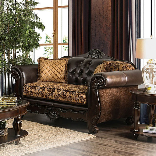 Quirino Tan/Dark Brown Love Seat - Visions in Furniture (La Mirada, CA)