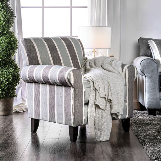 Misty Blue/Gray Stripe Chair - Visions in Furniture (La Mirada, CA)