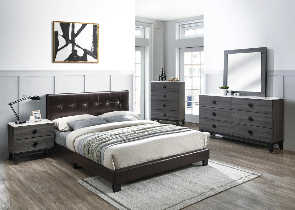 Chyuan Queen Bed/Brown Pu in Brown / Black