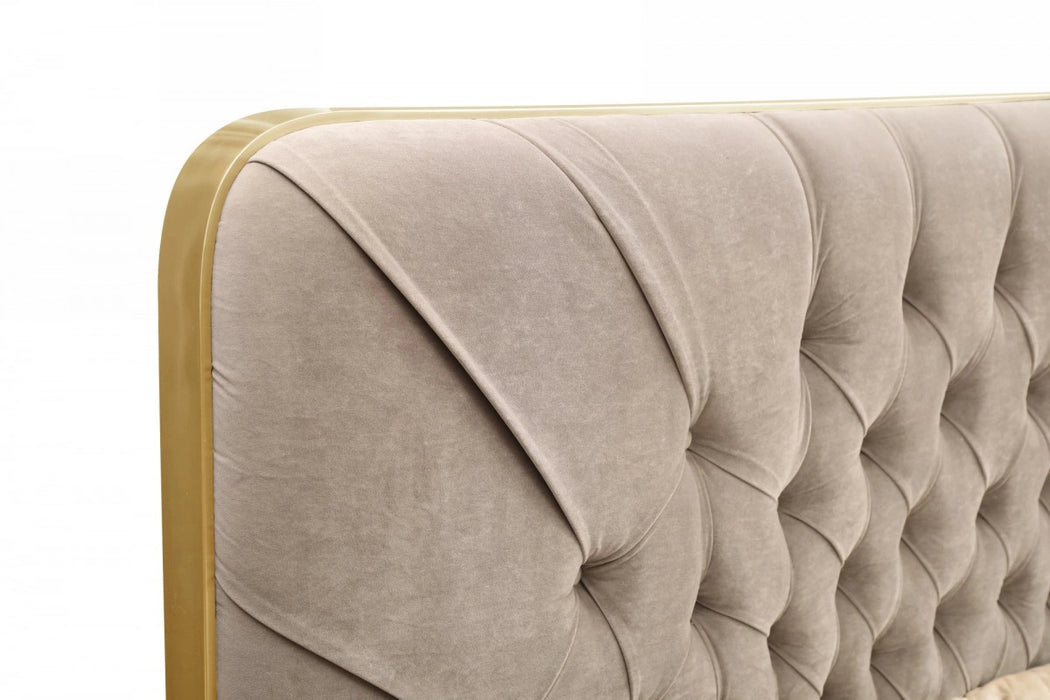 Moontide - Glam Beige Velvet and Brushed Brass Bed