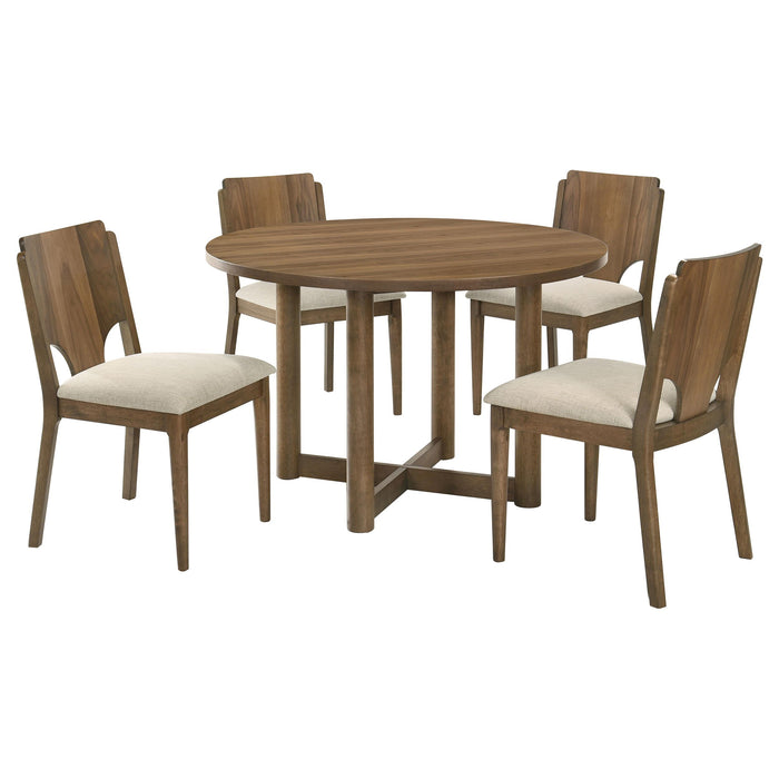 Crestmore 5-piece 46-inch Round Wood Dining Table Set Walnut - Visions in Furniture (La Mirada, CA)