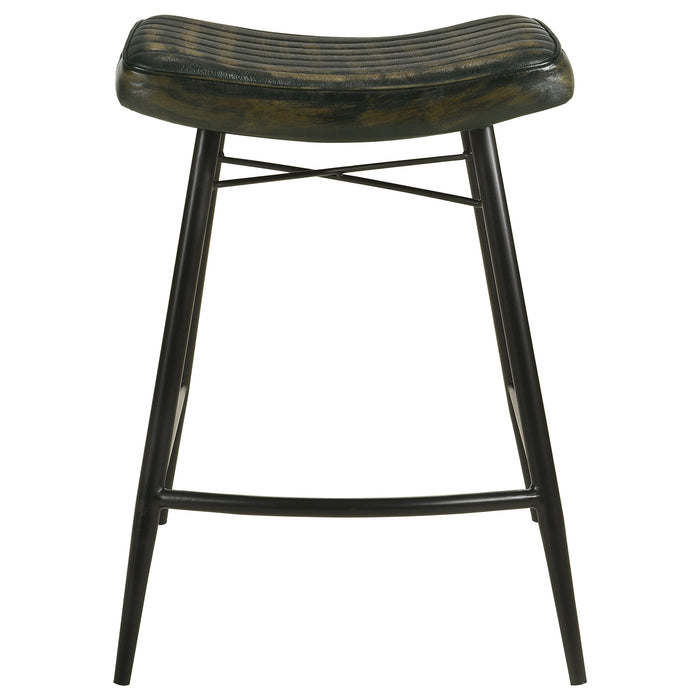 Bayu Leather Upholstered Saddle Seat Backless Counter Height Stool (Set of 2) - Visions in Furniture (La Mirada, CA)