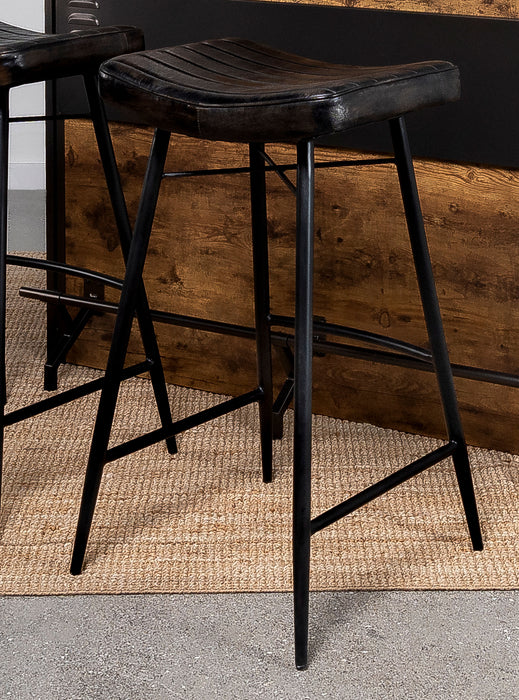 Bayu Leather Upholstered Saddle Seat Backless Bar Stool (Set of 2) - Visions in Furniture (La Mirada, CA)