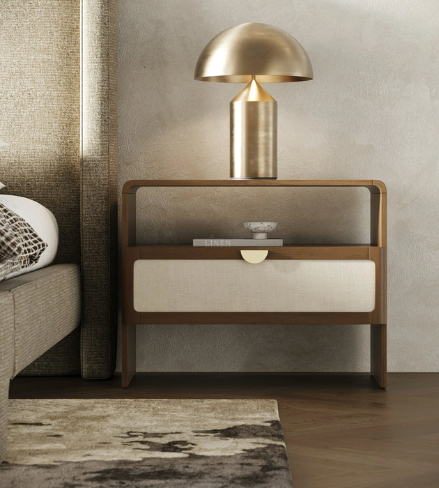 Emilio - Modern Beige Fabric + Burlap + Walnut 4-Piece Bedroom Set
