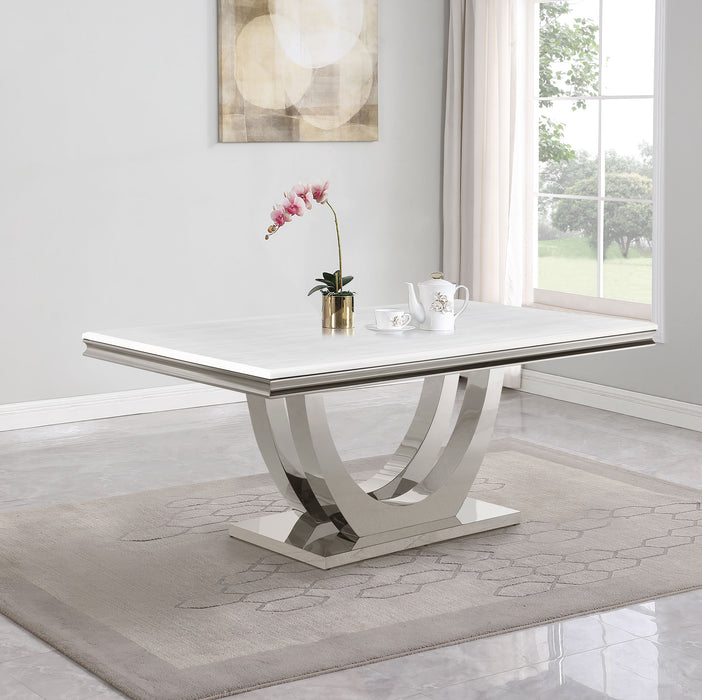 Kerwin Rectangle Faux Marble Top Dining Table White and Chrome