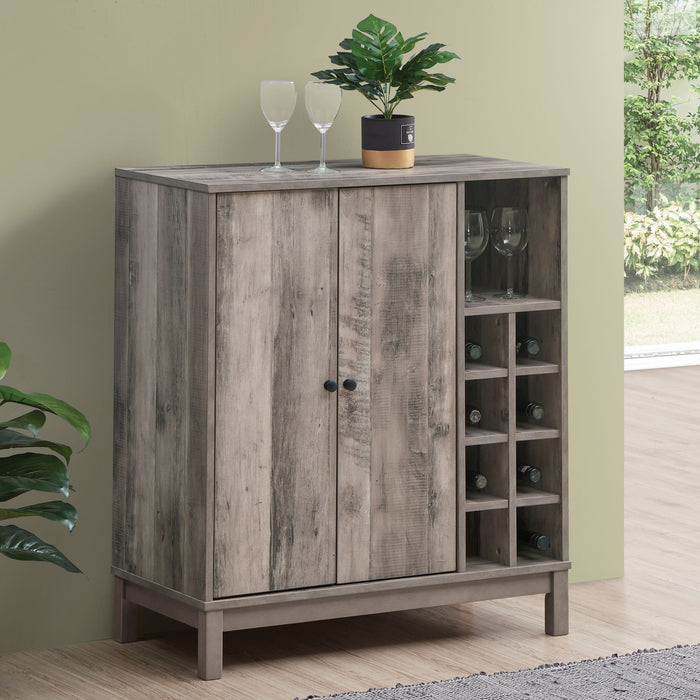 Cheyenne 2-door Wine Cabinet with Stemware Rack Weathered Acacia - Visions in Furniture (La Mirada, CA)