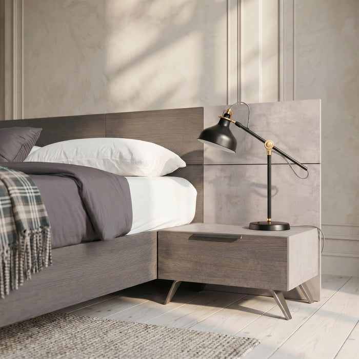 Bronx Italian Modern Faux Concrete & Grey Bed + 2 Nightstands Set
