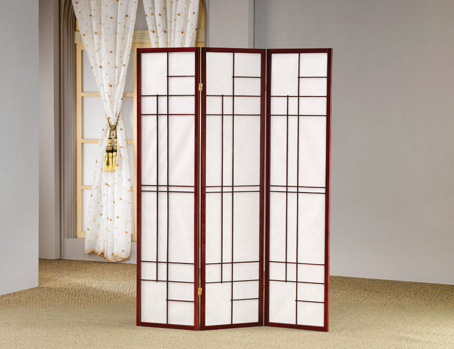 Katerina 3-panel Folding Floor Screen White and Cherry - Visions in Furniture (La Mirada, CA)